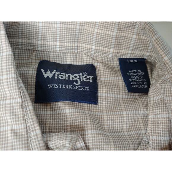 Wrangler Mens Large Short Sleeve Brown-ish Plaid Pearl Snap Shirt - Picture 7 of 11